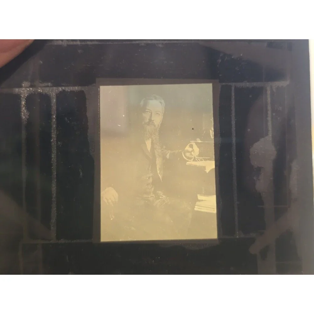 ​7 Vintage Magic Lantern Glass Slides Famous Scientists Mendeleev Daguerre...